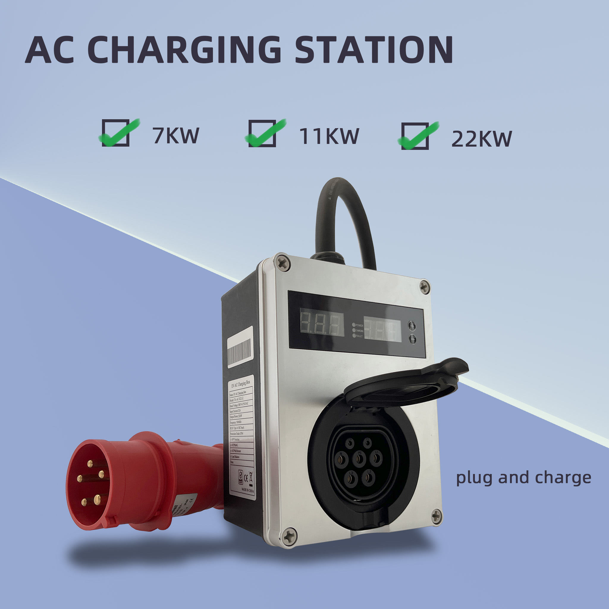 شاحن محمول جديد Tary EV AC بقد - مراجعة Type 2 Portable Ev Charger 11Kw Cee وسعره